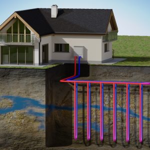 Graphic Illustrating A Home geothermal HVAC system Similar To Ones Used At Golf Courses