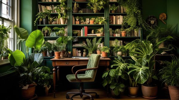 Office With Many Plants Representing Clean Geothermal Energy