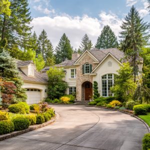 Luxury residential home in Buckhead, Atlanta surrounded by landscaped greenery, representing the need for spring HVAC service, air conditioning maintenance, and reliable home comfort before rising summer temperatures.