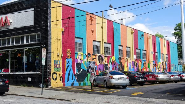 Colorful east Atlanta streetscape near Decatur highlighting EcoMech residential HVAC and geothermal service area